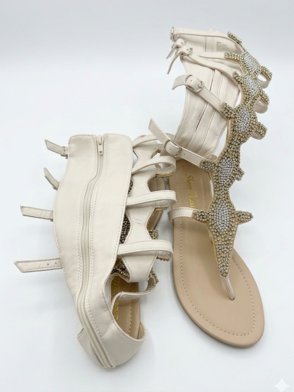 Embellished Beige Gladiator Sandals